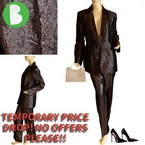 VINTAGE Y2K LINDA ALLARD ELLEN TRACY BROWN & BLACK ANIMAL PRINT PANT SUIT  (12)